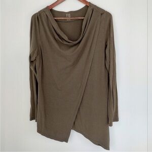 Fig Safari Shirt Bamboo Cowl Neck Asymmetrical Hem Top